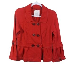 Allihop Elegant Red Double-Breasted Pea Coat Stretch Knit M